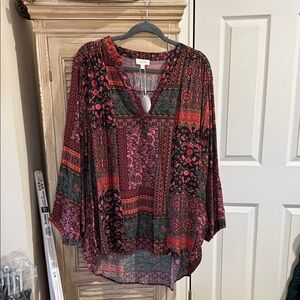 Oddy Multicolor Bohemian V-Neck Blouse, very oversized